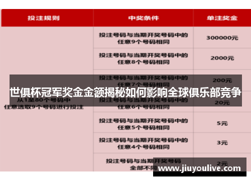 世俱杯冠军奖金金额揭秘如何影响全球俱乐部竞争